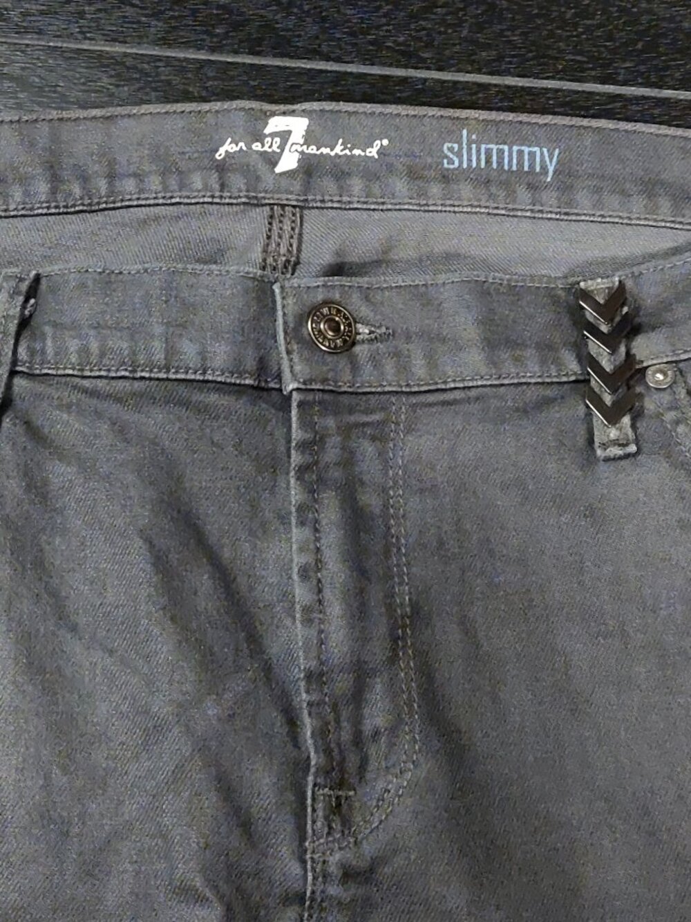 7 For All Mankind Slimmy Jeans With Chevron Metal Belt Loop Hardware Size 38